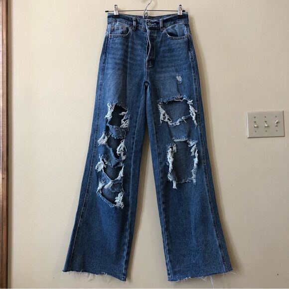 PacSun Denim - Pacsun High Waisted Distressed Wide Leg Jeans